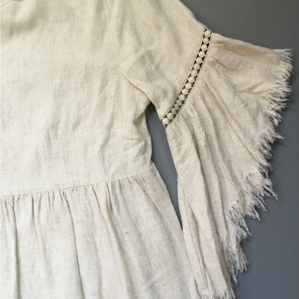 HYFVE Maternity Linen Dress Boho Bell Sleeves Babydoll - Picture 3 of 6